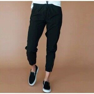 Albion Fit‎ Jetsetters Gold Zipper Ankle Joggers Black Women Size S Small